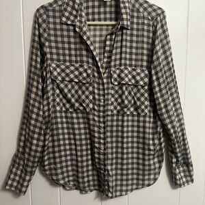 Plaid Button Down Shirt - Grey and White